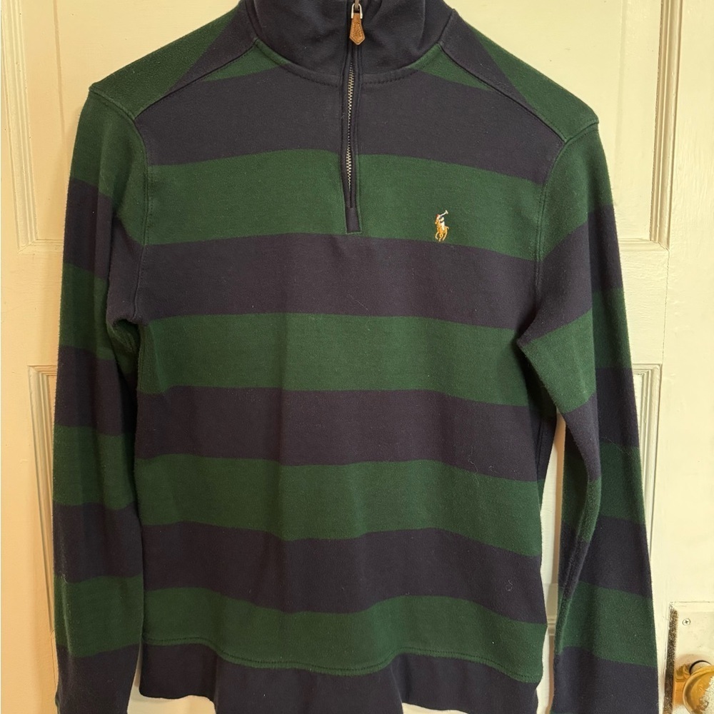 Polo by Ralph Lauren Green and Blue Zip Up Sweater old money rich Coastal cool